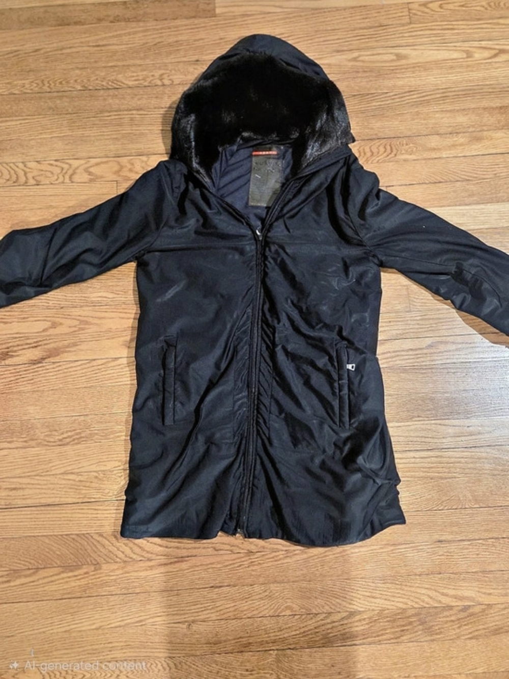 Vintage Prada Sport Black Nylon Padded Fur Hood Jacket Art. 108116